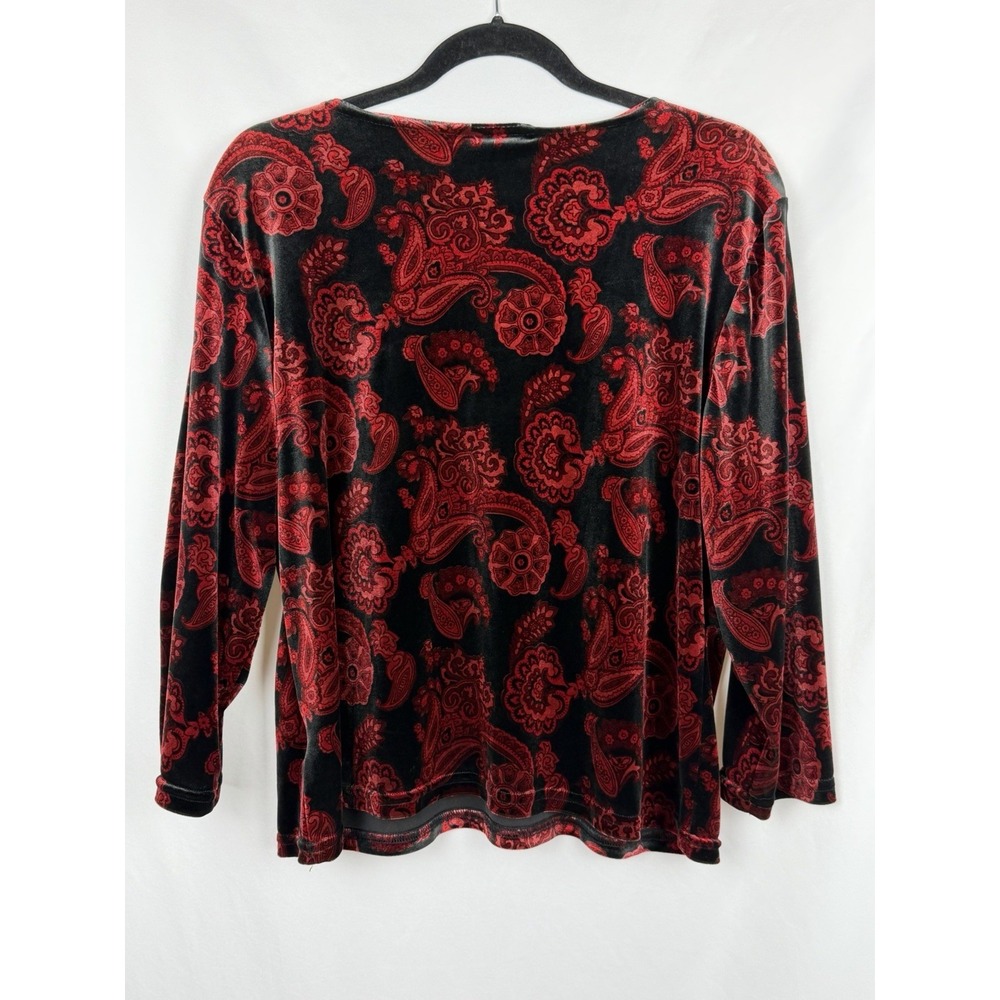 Vtg Worthington Red Black Paisley Velvet Top 3/4 Sleeve L / XL Y2K Whimsigoth - Picture 2 of 10
